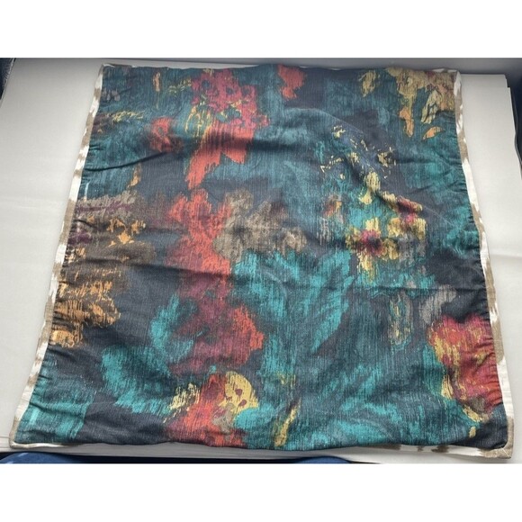 Pottery Barn Pillow Cover Sham Abstract Reversible to Ikat 24 x 24 Blue Brown - Picture 1 of 4